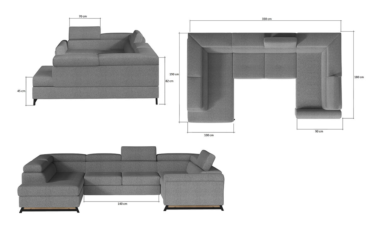 U-Shaped Upholstered Corner Sofa Bed with Storage Escada