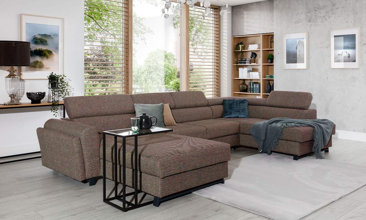 U-Shaped Upholstered Corner Sofa Bed with Storage Josette