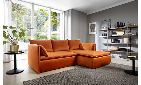 Gold L-Shaped Upholstered Corner Sofa Bed