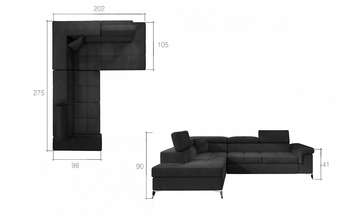 L-Shaped Upholstered Corner Sofa Sleeping Function MILANO