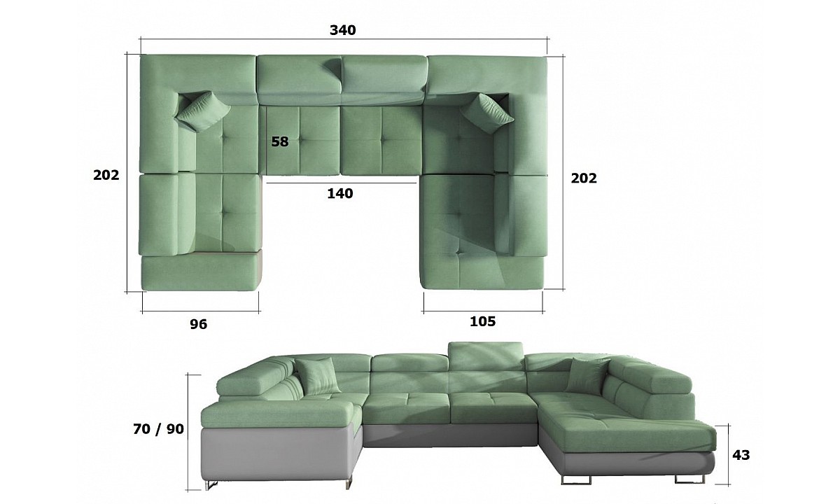 Modern U-Shaped Upholstered Corner Sofa Bed with Storage Adjustable Headrest LETTO
