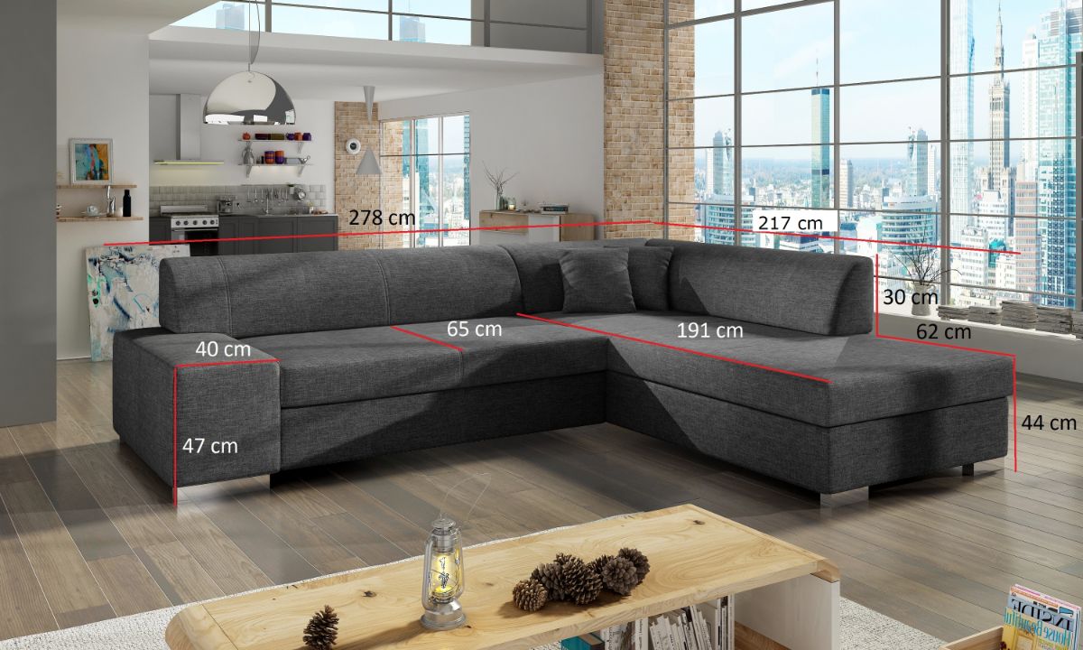 L-Shaped Upholstered Corner Sofa Bed with Storage PORTO